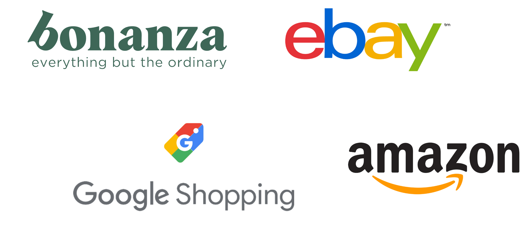 Bonanaza, eBay, Google Shopping, and Amazon logos